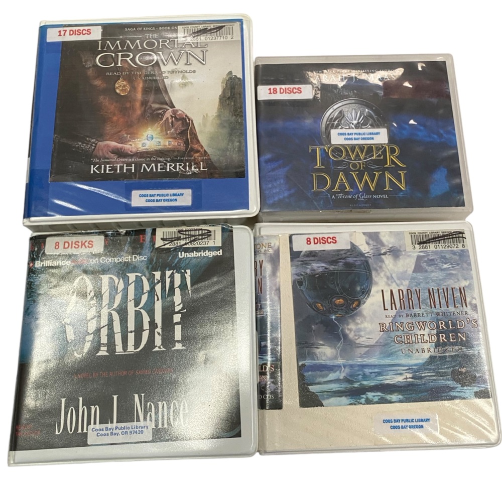 Lot of 4 CD Audio Books Novels Sci Fi John Nance Larry Niven Kieth Merrill Maas